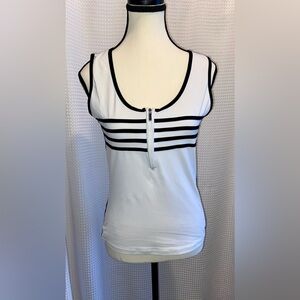 Women’s BUGATCHI white‎ & black stripes 1/4 zip stretchy Tank Top Sz medium